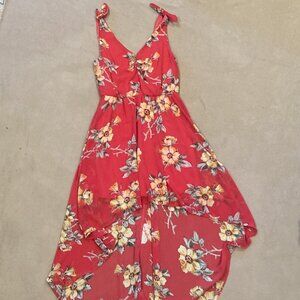 High-low red maxi dress